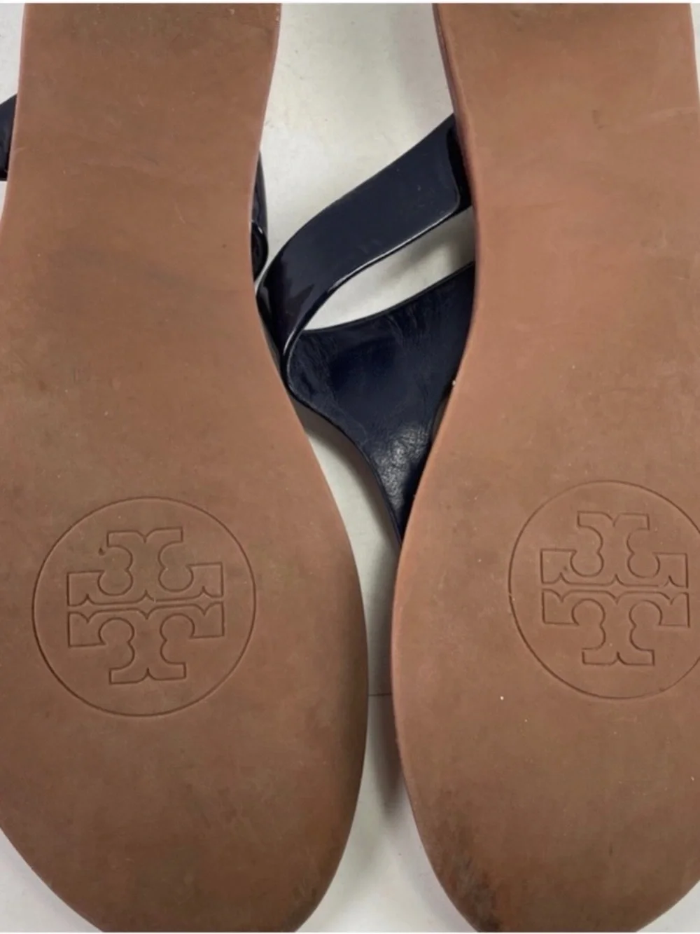 Tory Burch Black Patent Miller Thong Sandals with Gold Logo